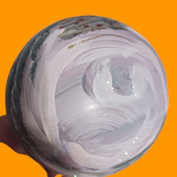 Hand-Painted Glass Christmas Ornament With Winter Village Scene & Glitter Accent - Picture 6 of 7